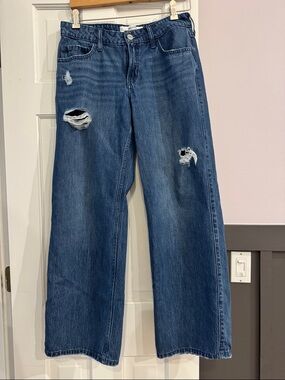 Distressed Wide-Leg Blue Jeans by Hollister